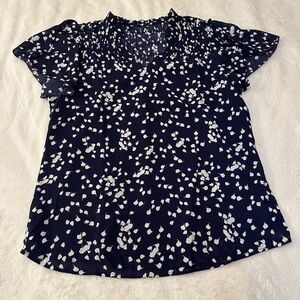 Navy Blue Floral Women's Top | Size M